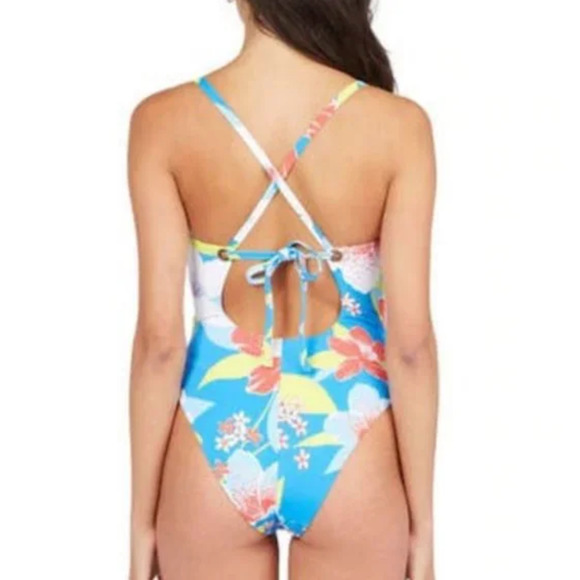 Roxy She Just Shines One Piece Swimsuit Size Small NWT Blue Floral - Picture 4 of 5